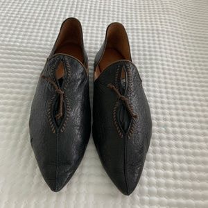 FREE PEOPLE black, leather slip on shoes